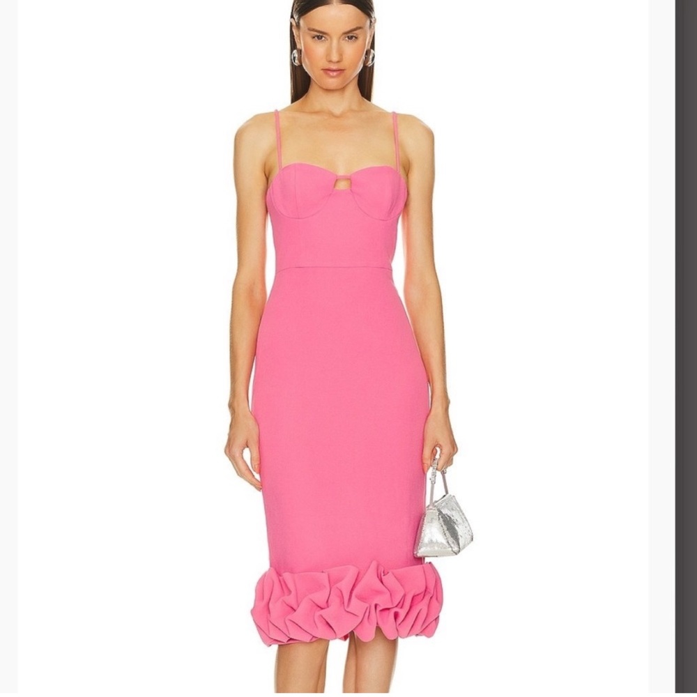 REVOLVE NBD Pink Midi Dress with Ruffled Hem